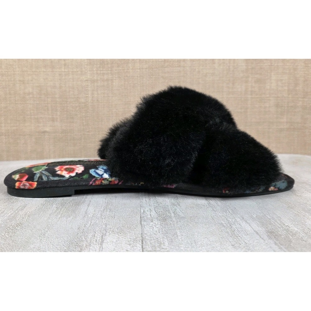 Johnny Was Ardell X Slipper Black Faux Fur Floral Print Slides Womens 8M Boho - Picture 4 of 10